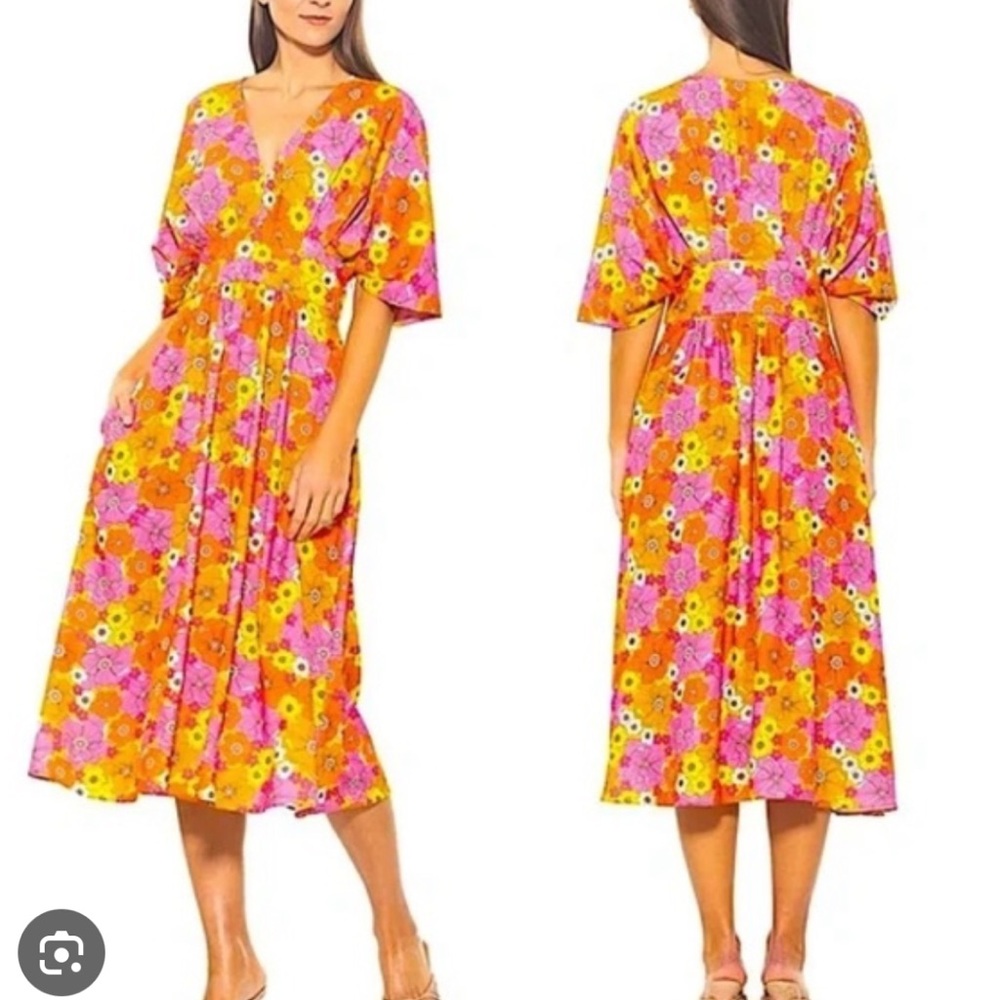 Nordstrom Floral Midi Dress - Pink and Orange